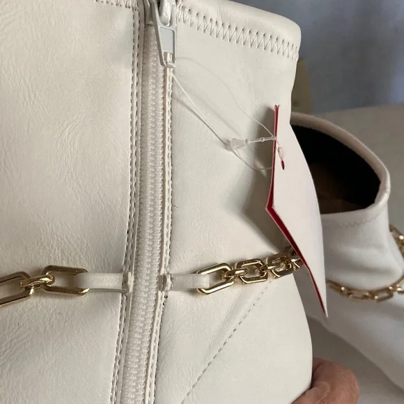 Juicy Couture White Heeled Boots with Gold Accent - Picture 8 of 8